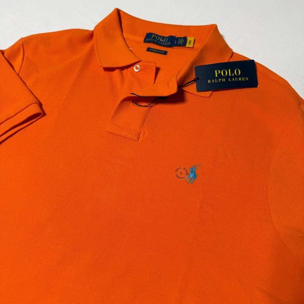 NWT Polo Ralph Lauren Custom Slim Fit Cotton Mesh Shirt Men's Size Large Orange